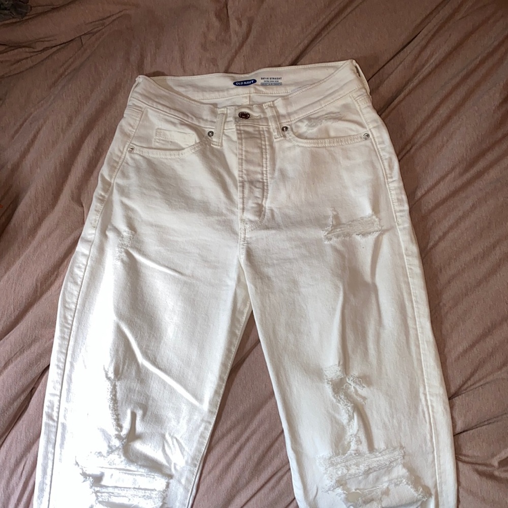 Extra High Rise Ripped White Jeans - Picture 2 of 4